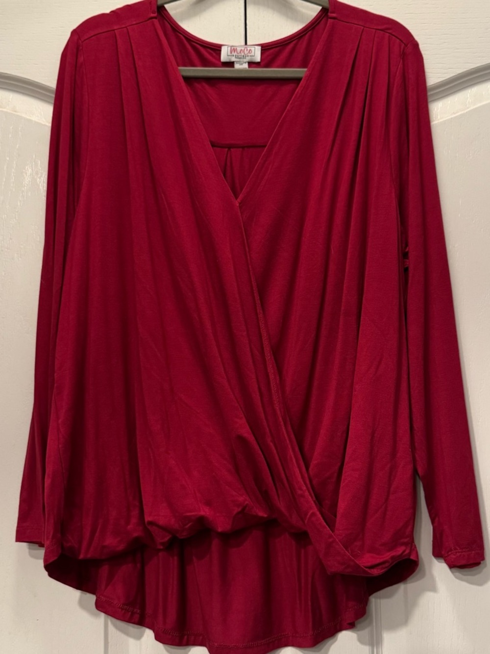 NWOT-Moco Boutique Wrap-Style Long Sleeve Blouse in Deep Berry